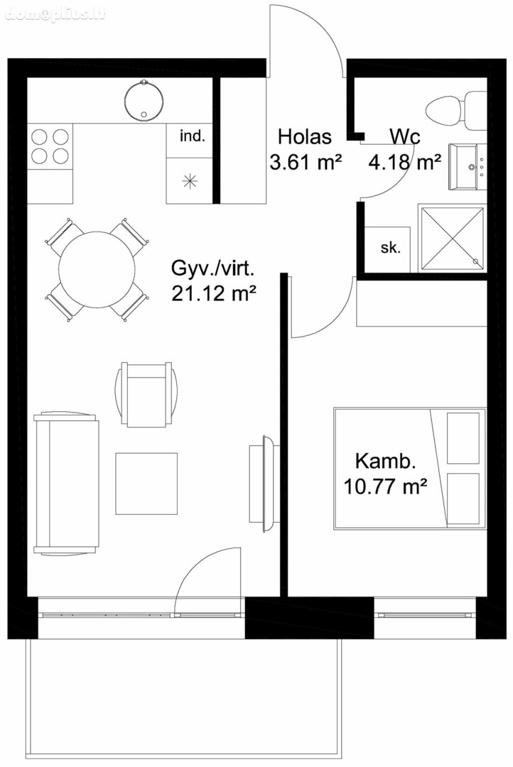 2 rooms apartment for sell Vilniuje, Šnipiškėse, Kernavės g.