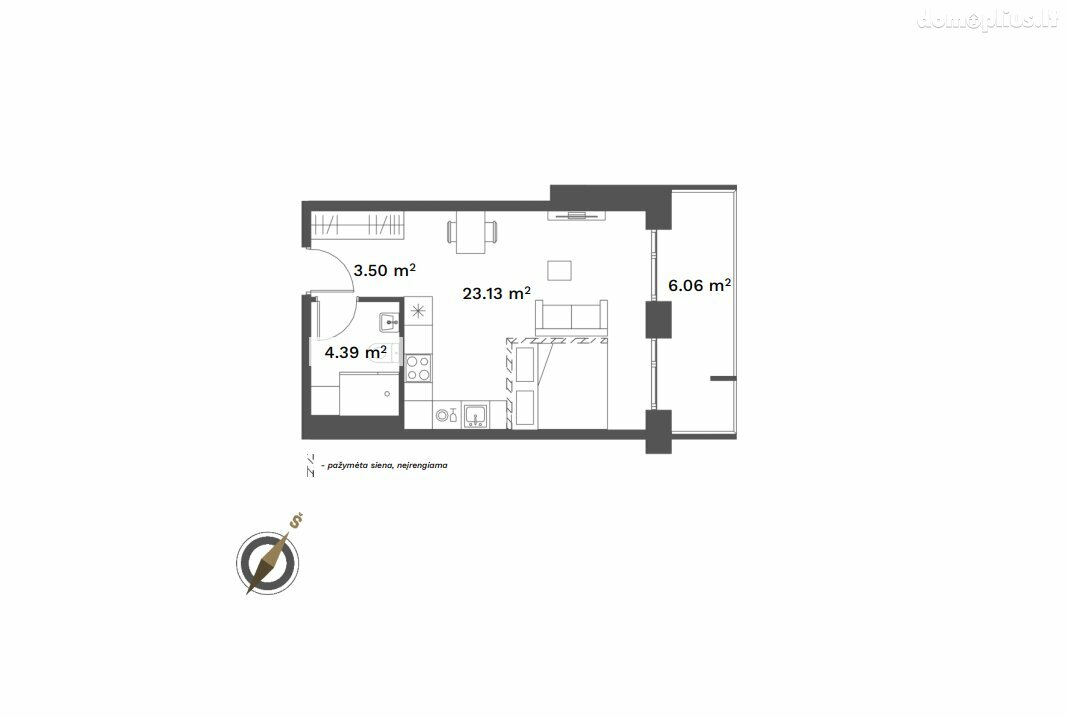 1 room apartment for sell Klaipėdoje, Senamiestyje, Bastionų g.