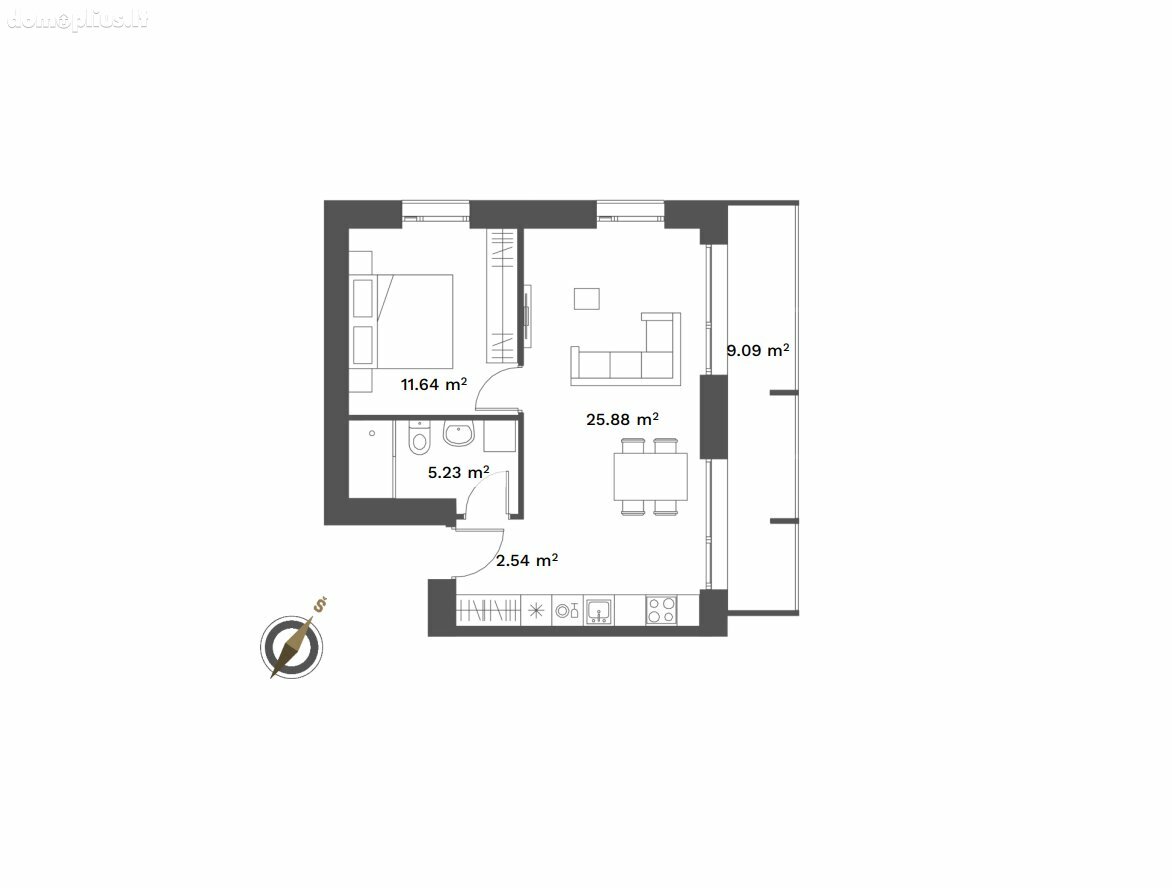 2 rooms apartment for sell Klaipėdoje, Senamiestyje, Bastionų g.