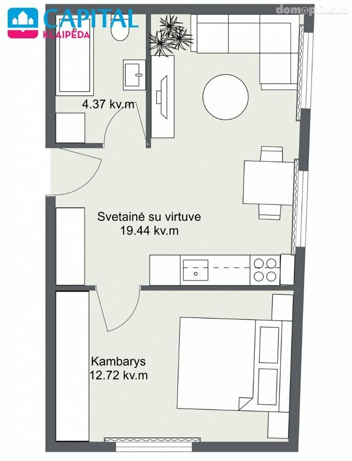 2 rooms apartment for sell Klaipėdoje, Paupiuose, Jaunystės g.