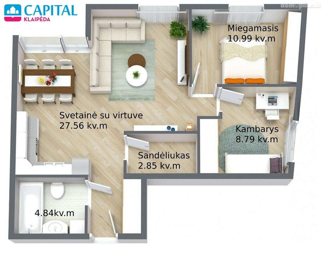 3 rooms apartment for sell Klaipėdoje, Paupiuose, Jaunystės g.