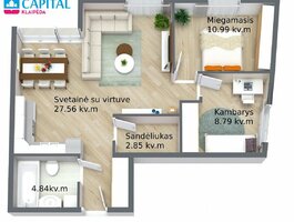 Продается 3 комнатная квартира Klaipėdoje, Paupiuose, Jaunystės g.