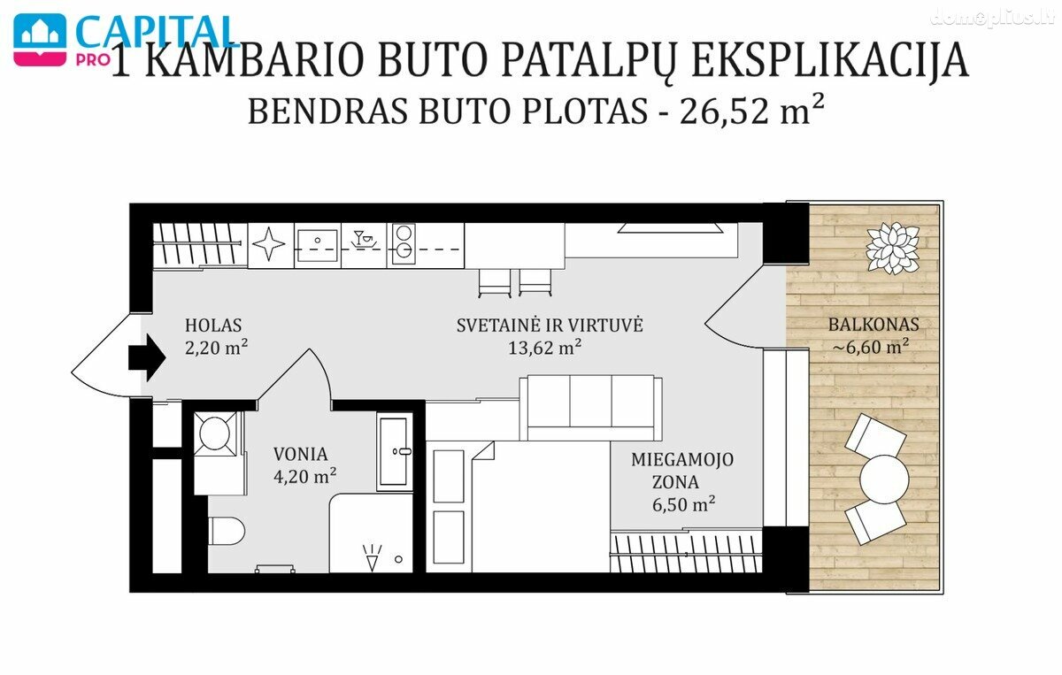 1 room apartment for sell Vilniuje, Viršuliškėse, Viršilų g.