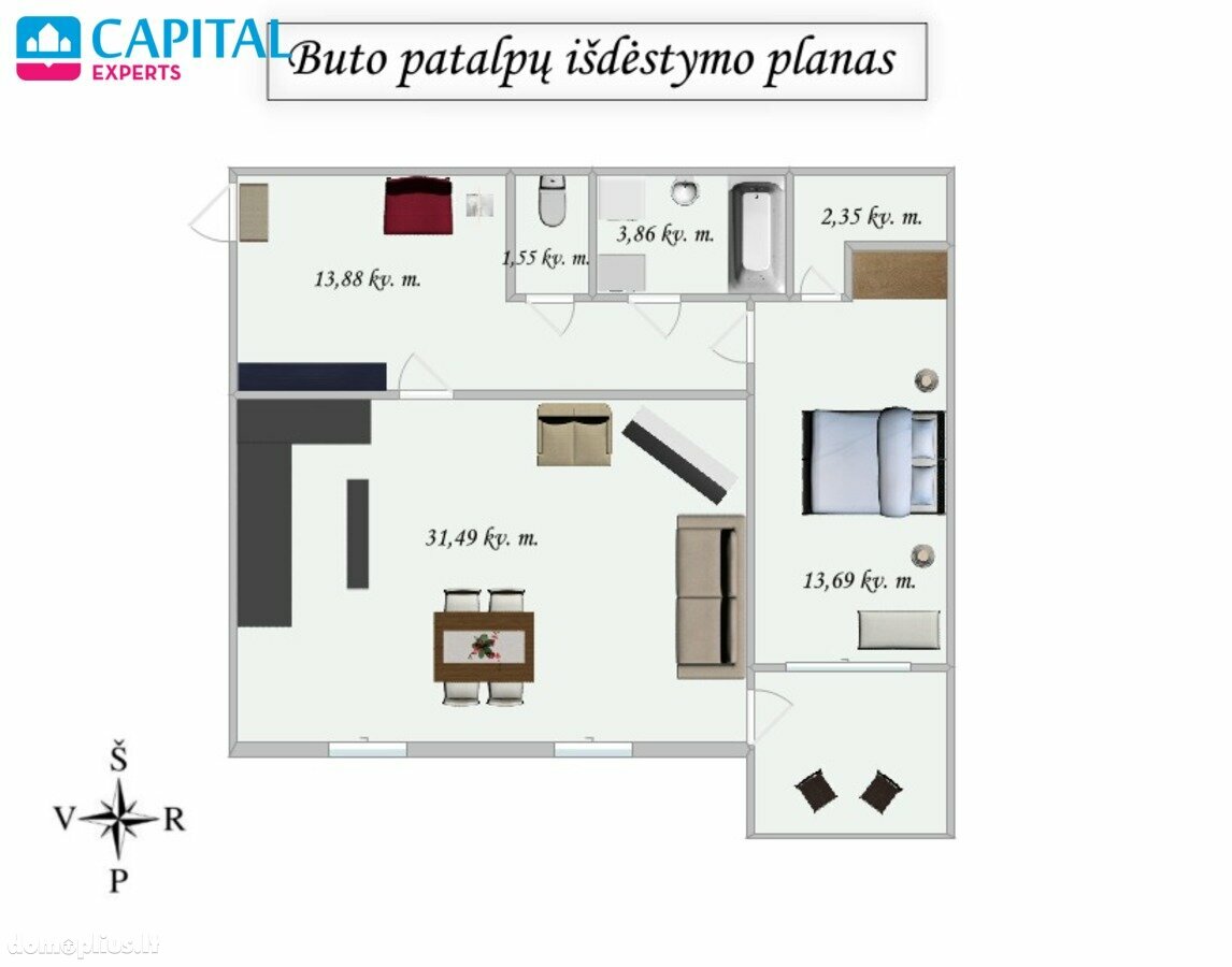 Продается 2 комнатная квартира Vilniuje, Šnipiškėse, Krokuvos g.