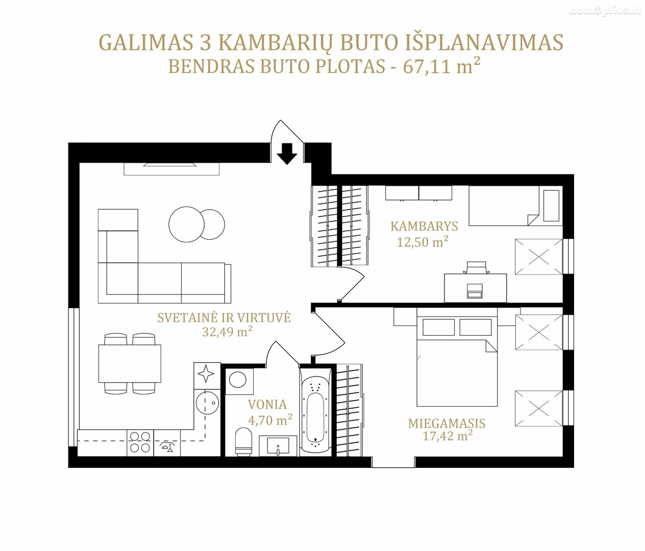 3 rooms apartment for sell Vilniuje, Senamiestyje, Didžioji g.