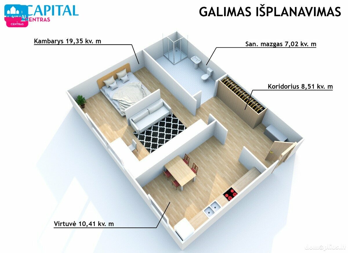 2 rooms apartment for sell Vilniuje, Žvėryne, Latvių g.