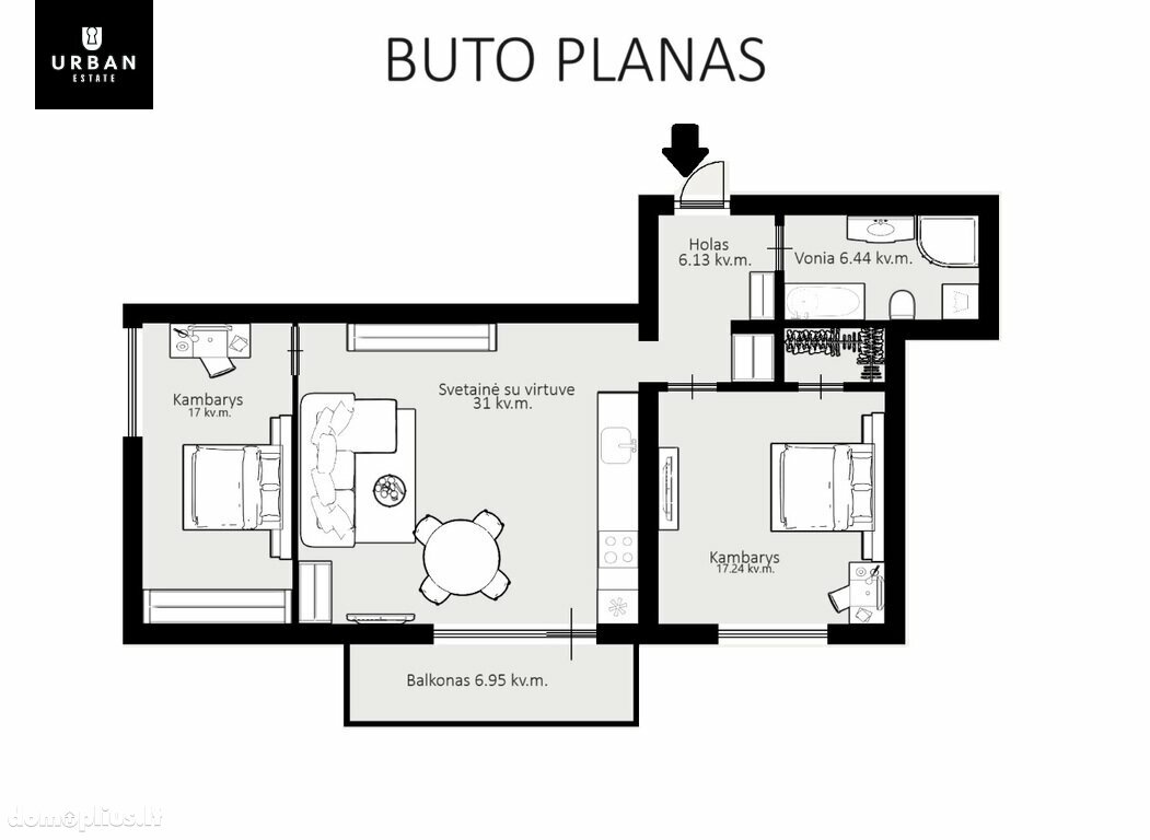 3 rooms apartment for sell Vilniaus rajono sav., Antežeriuose