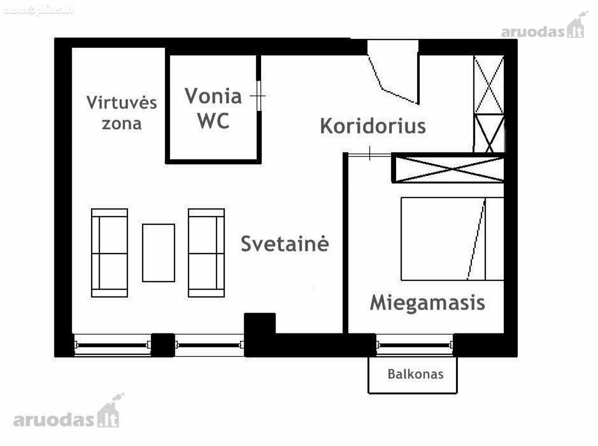 Parduodamas 2 kambarių butas Vilniuje, Antakalnyje