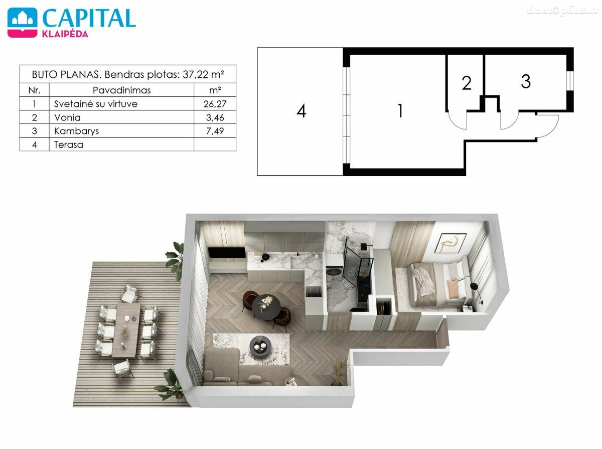 Продается 2 комнатная квартира Klaipėdoje, Giruliuose, Turistų g.