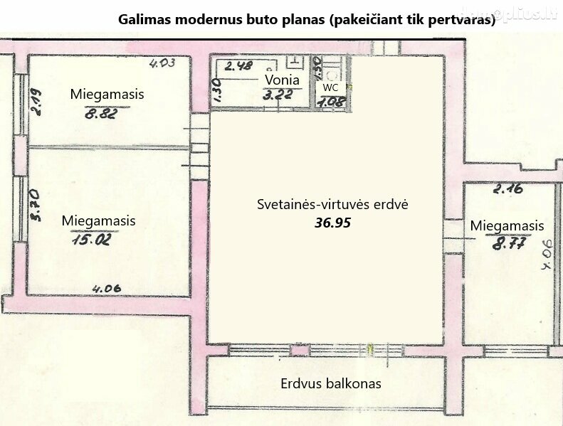 Parduodamas 4 kambarių butas Vilniuje, Naujamiestyje, Skroblų g.