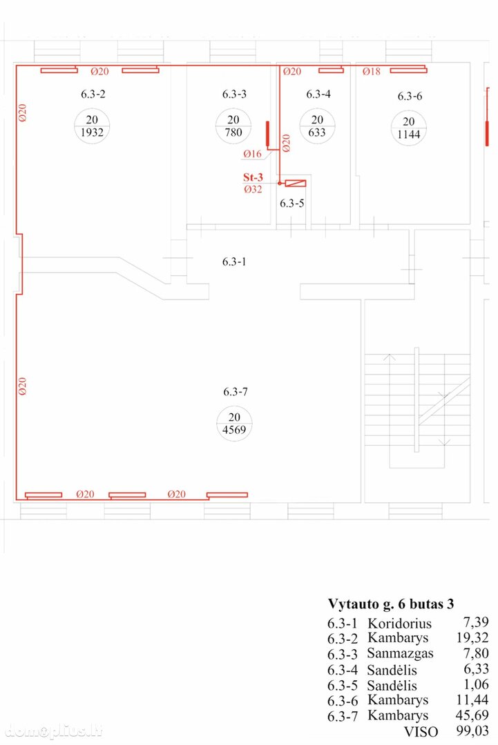 3 rooms apartment for sell Klaipėdoje, Centre, Vytauto g.