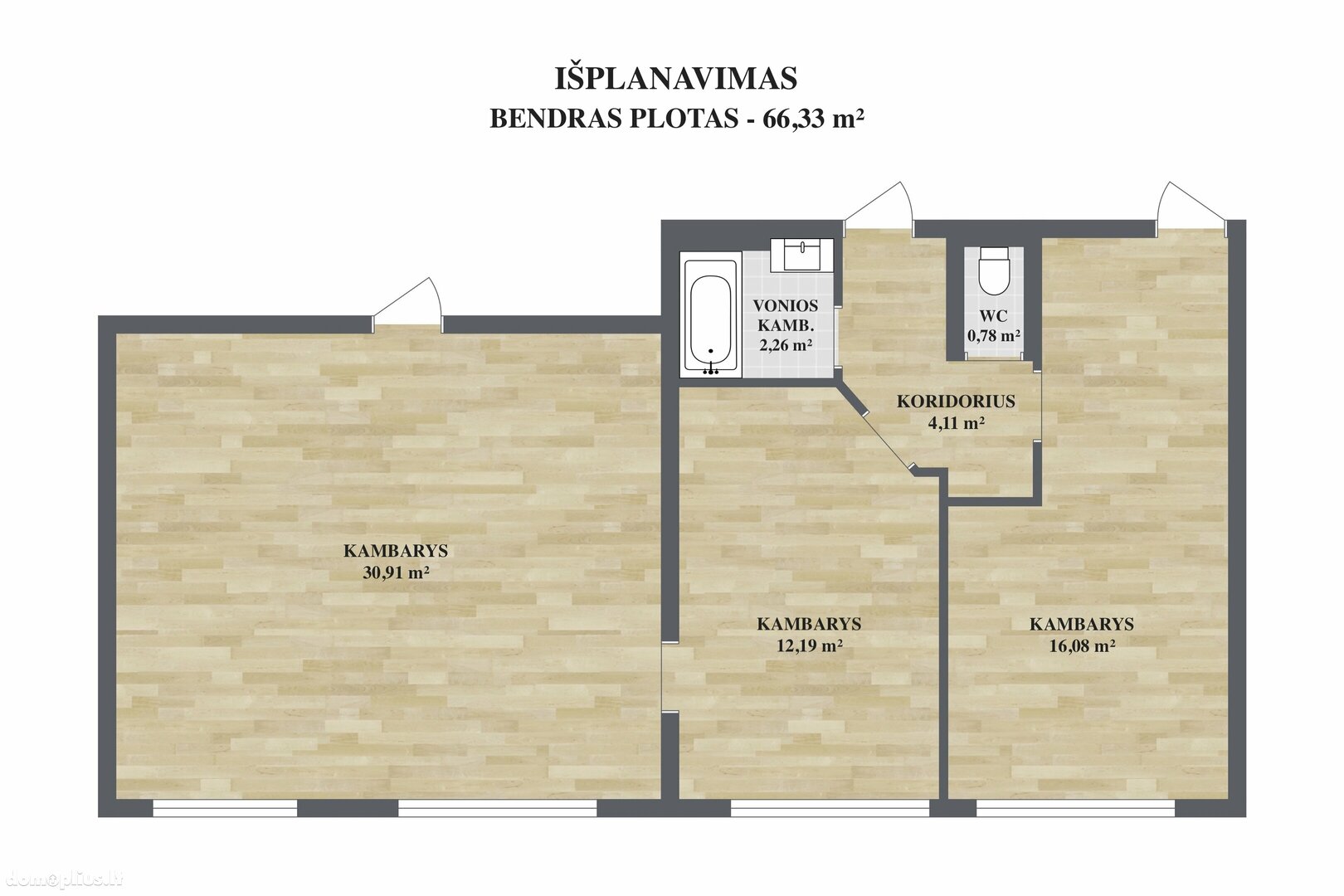 3 rooms apartment for sell Lazdijų rajono sav., Kailiniuose, Ryto g.