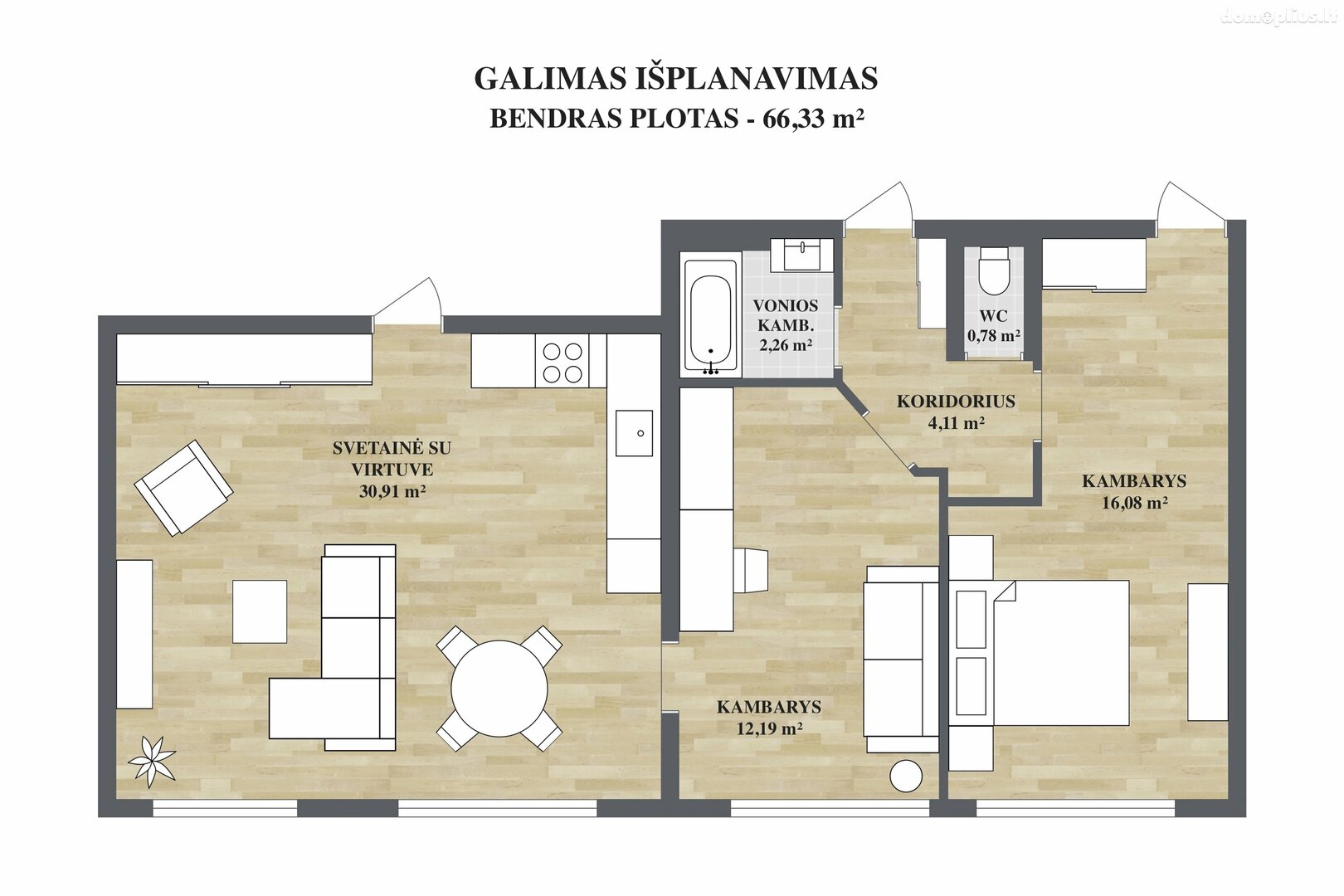 3 rooms apartment for sell Lazdijų rajono sav., Kailiniuose, Ryto g.