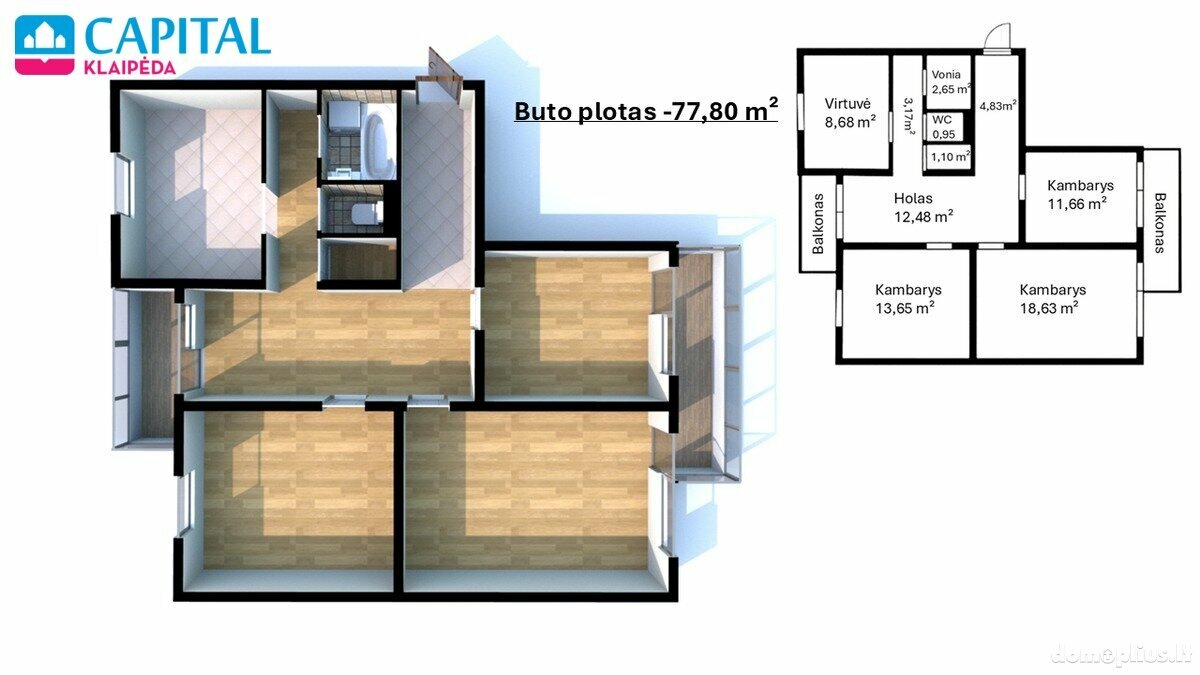 Parduodamas 3 kambarių butas Klaipėdoje, Alksnynėje, Liubeko g.