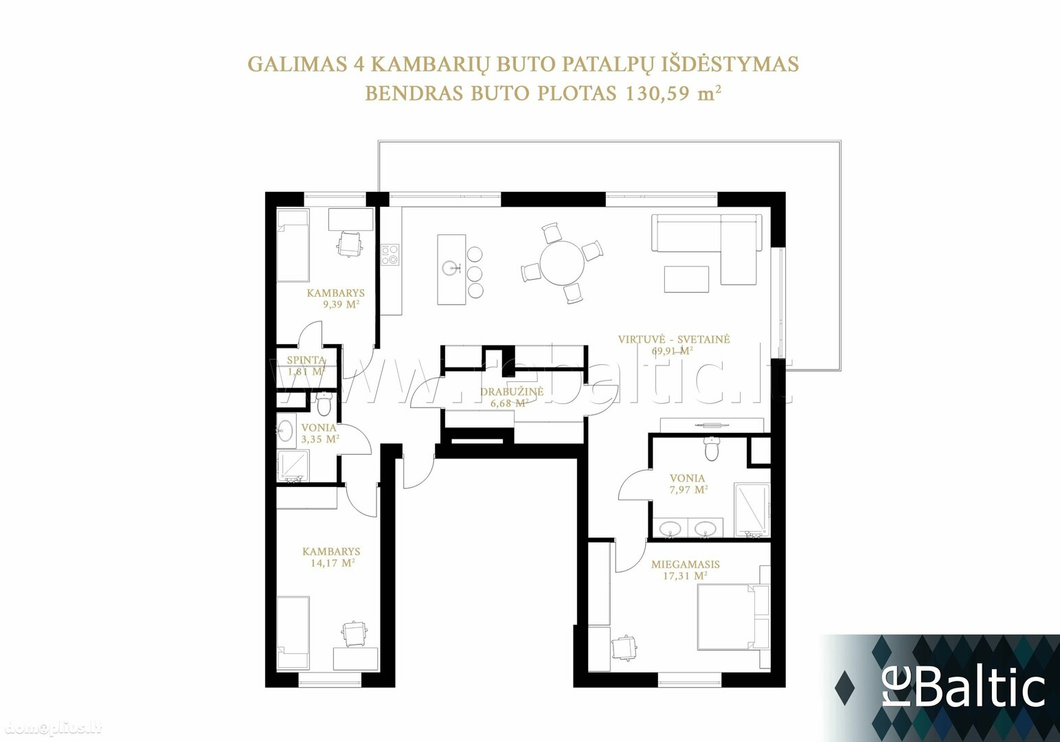 Parduodamas 4 kambarių butas Vilniuje, Verkiuose, Verkių g.