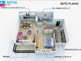 Продается 2 комнатная квартира Vilniuje, Fabijoniškėse, Salomėjos Nėries g.