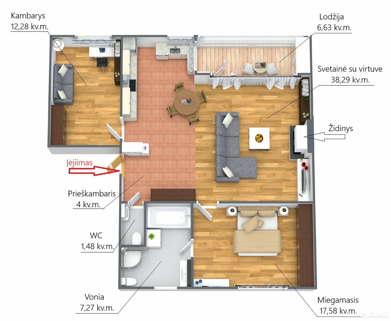 3 rooms apartment for sell Vilniuje, Bukčiuose, Užutėkio g.