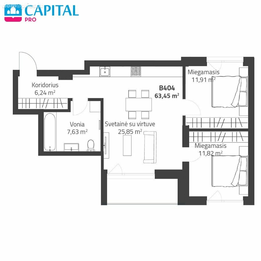 3 rooms apartment for sell Vilniuje, Justiniškėse, Rygos g.