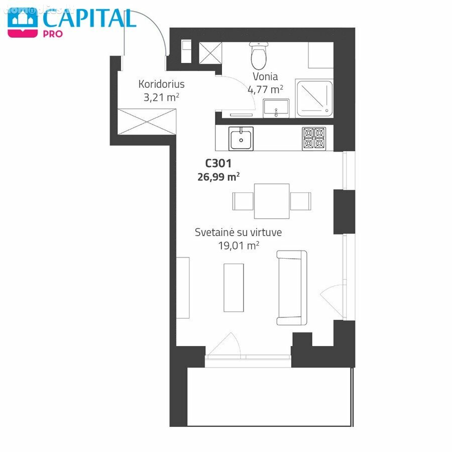 1 room apartment for sell Vilniuje, Justiniškėse, Rygos g.