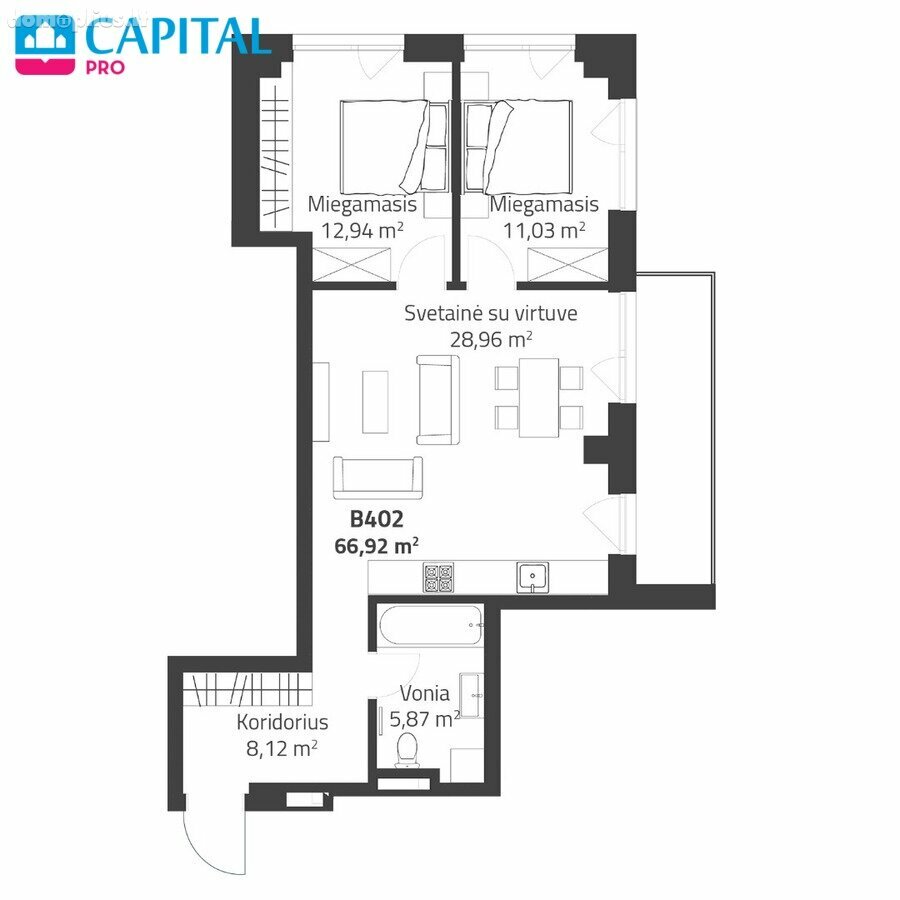 3 rooms apartment for sell Vilniuje, Justiniškėse, Rygos g.