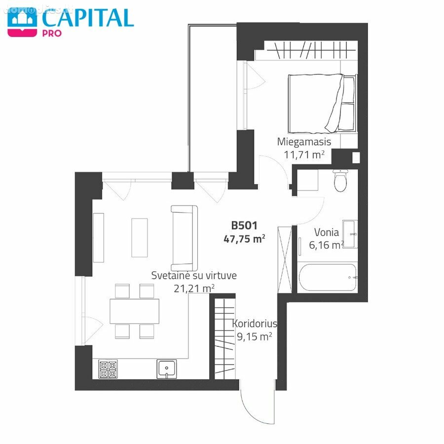 2 rooms apartment for sell Vilniuje, Justiniškėse, Rygos g.