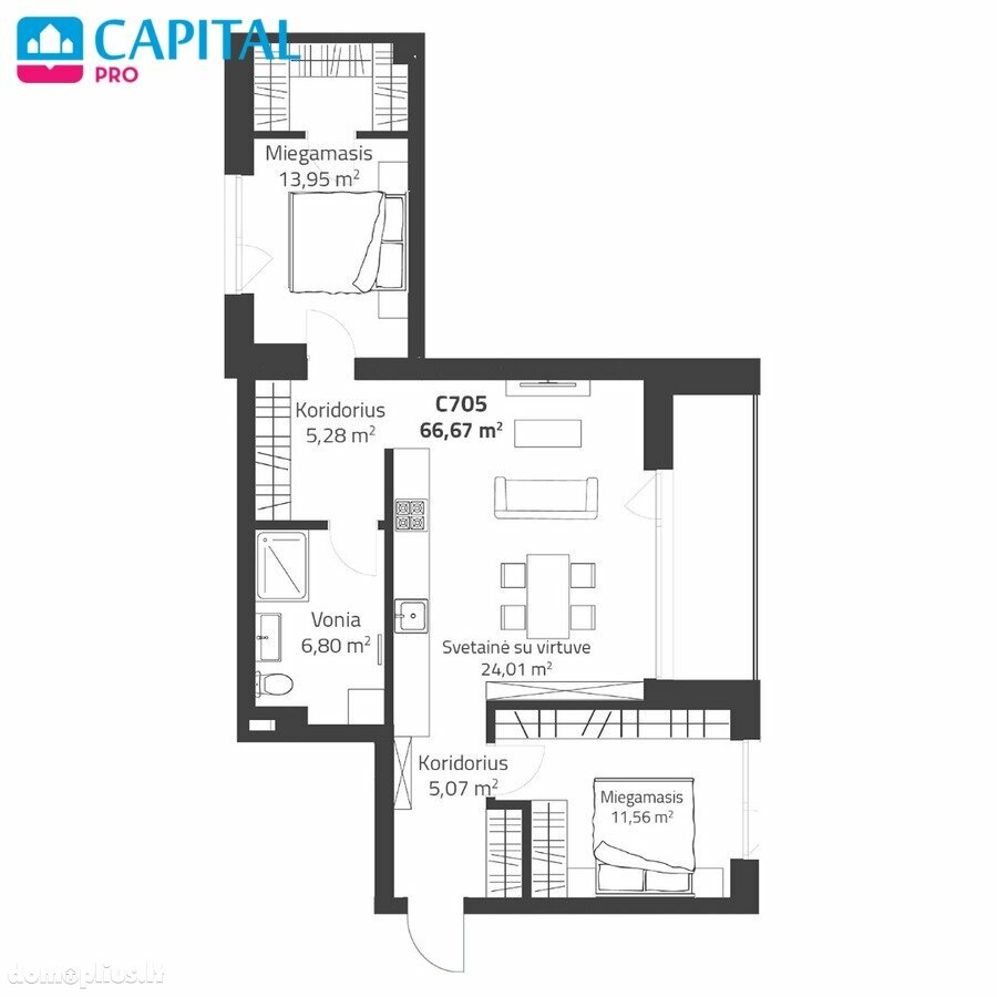 3 rooms apartment for sell Vilniuje, Justiniškėse, Rygos g.