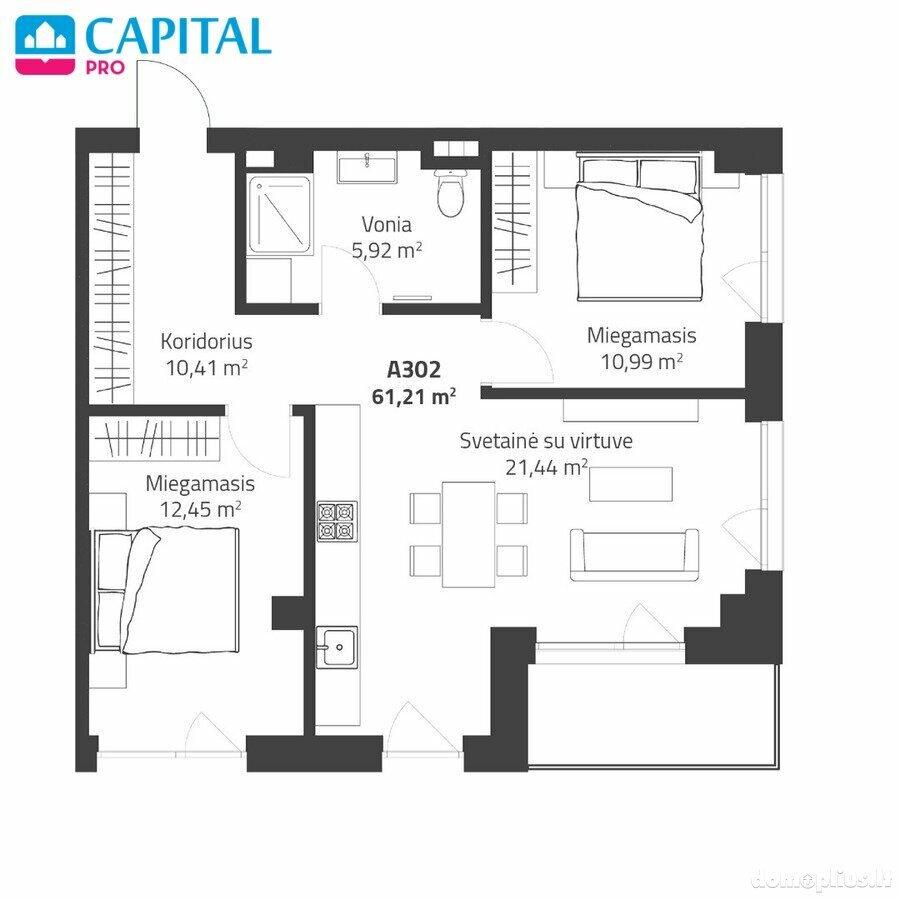 3 rooms apartment for sell Vilniuje, Justiniškėse, Rygos g.