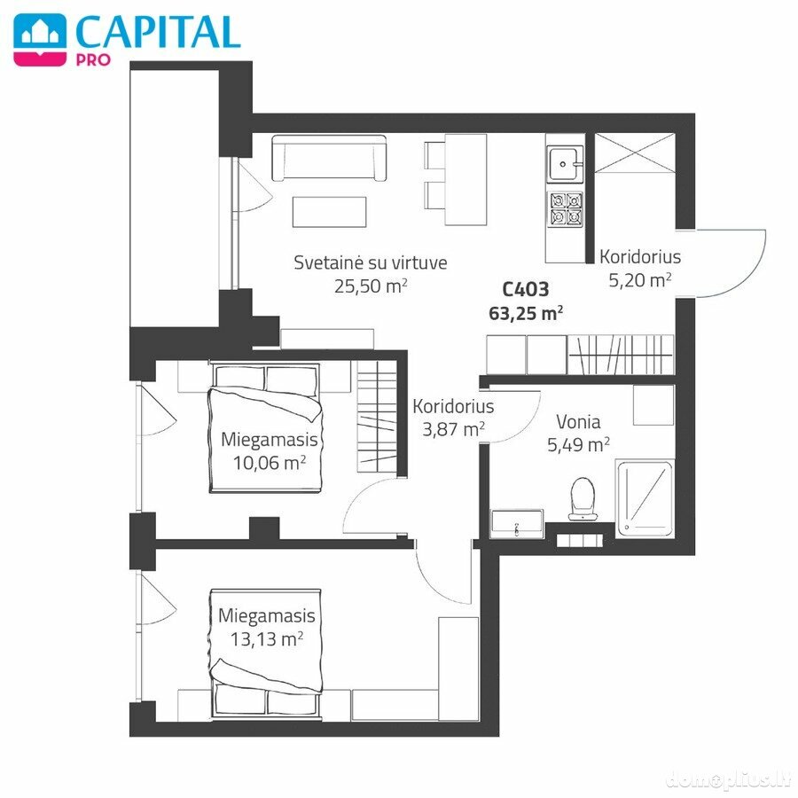 3 rooms apartment for sell Vilniuje, Justiniškėse, Rygos g.