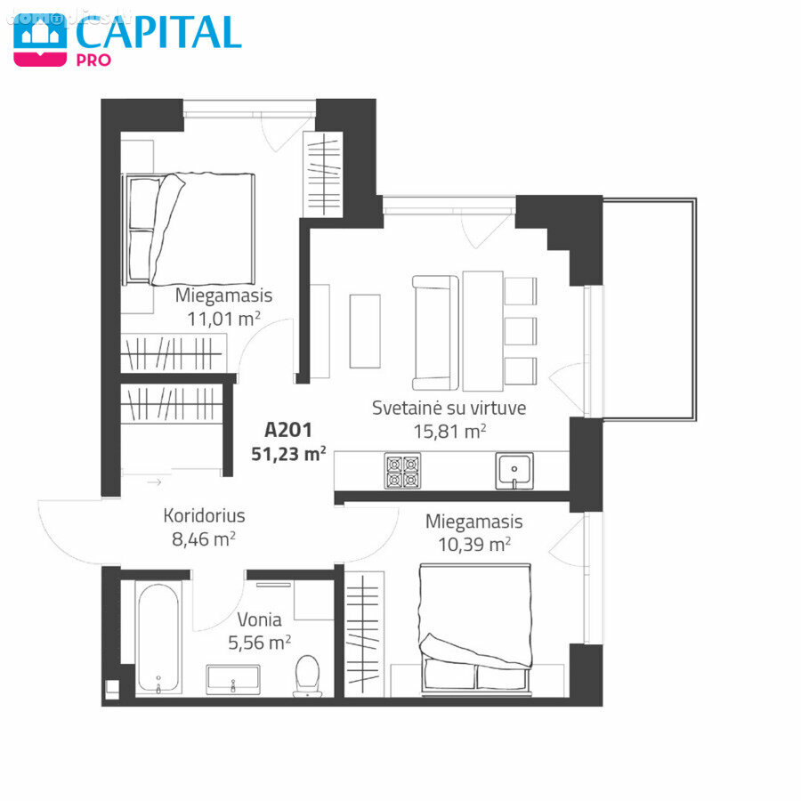 3 rooms apartment for sell Vilniuje, Justiniškėse, Rygos g.
