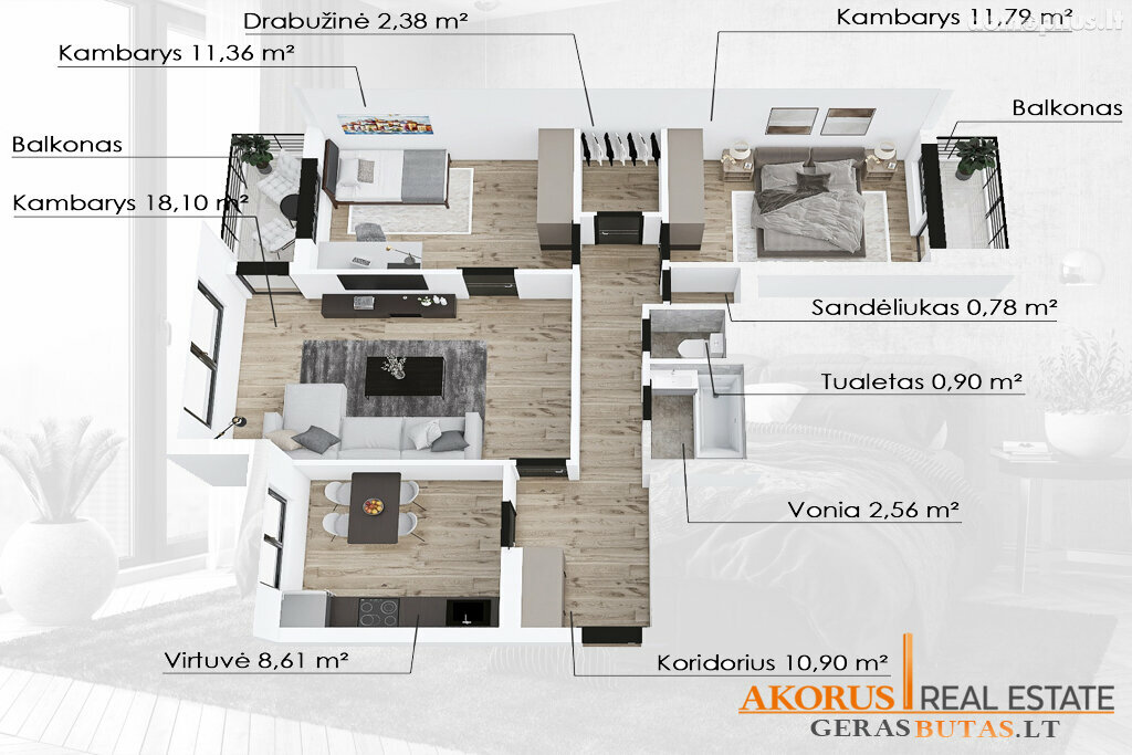 Parduodamas 3 kambarių butas Vilniuje, Justiniškėse, Taikos g.