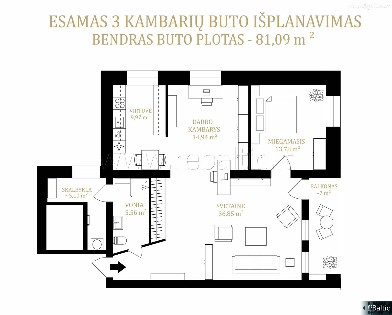 Parduodamas 4 kambarių butas Vilniuje, Šnipiškėse, Krokuvos g.