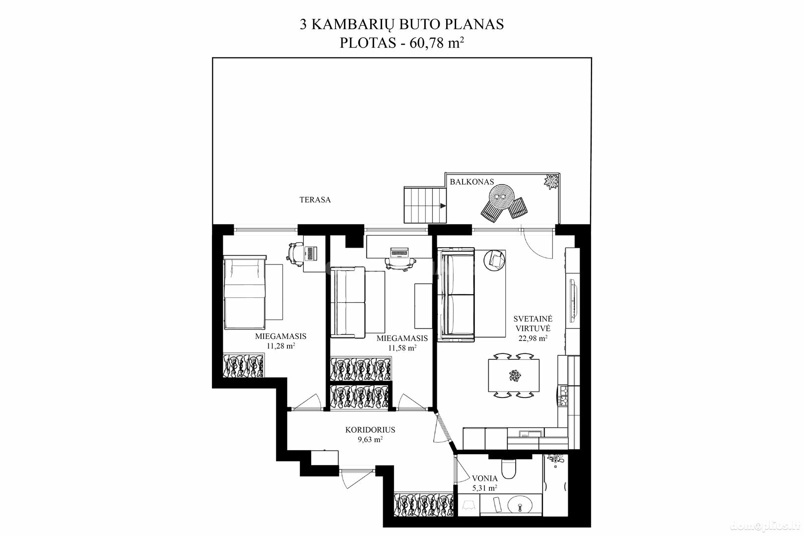 Parduodamas 3 kambarių butas Vilniuje, Pilaitėje, Karaliaučiaus g.
