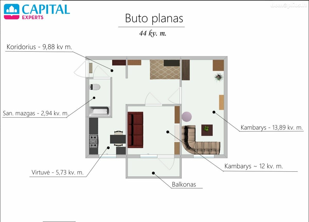 2 rooms apartment for sell Vilniuje, Žirmūnuose, Apkasų g.