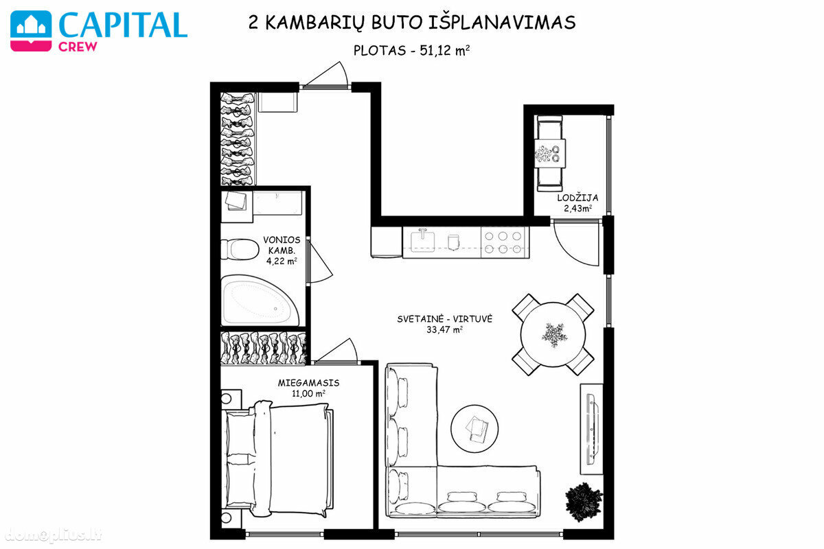 Parduodamas 2 kambarių butas Vilniuje, Pilaitėje, Nidos g.