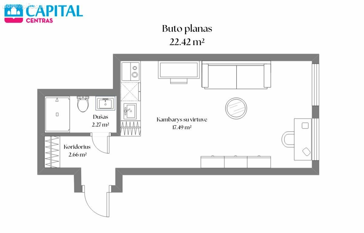 1 kambario buto nuoma Vilniuje, Senamiestyje, V. Šopeno g.