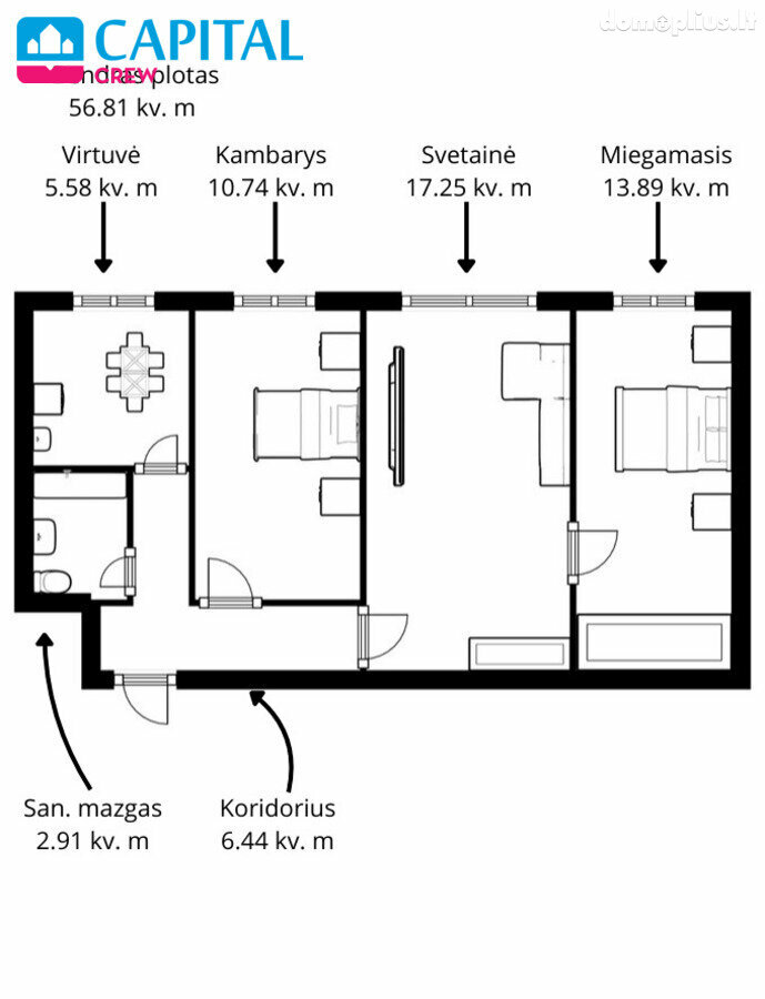 Parduodamas 3 kambarių butas Vilniuje, Naujamiestyje, Naugarduko g.