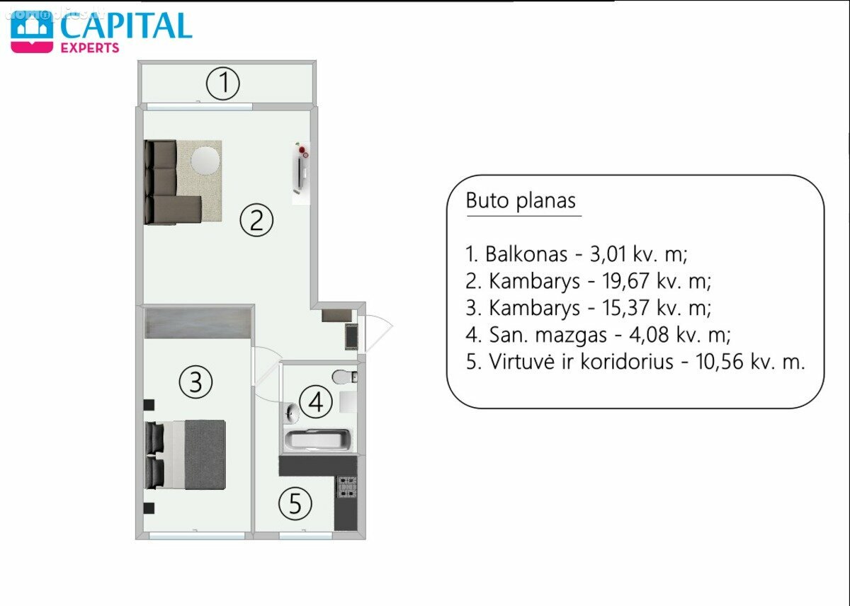 Parduodamas 2 kambarių butas Vilniuje, Naujininkuose, Šaltkalvių g.