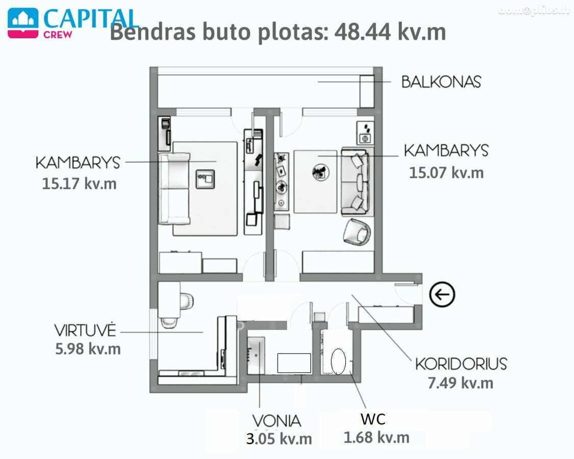 Parduodamas 2 kambarių butas Vilniuje, Viršuliškėse, Viršuliškių g.