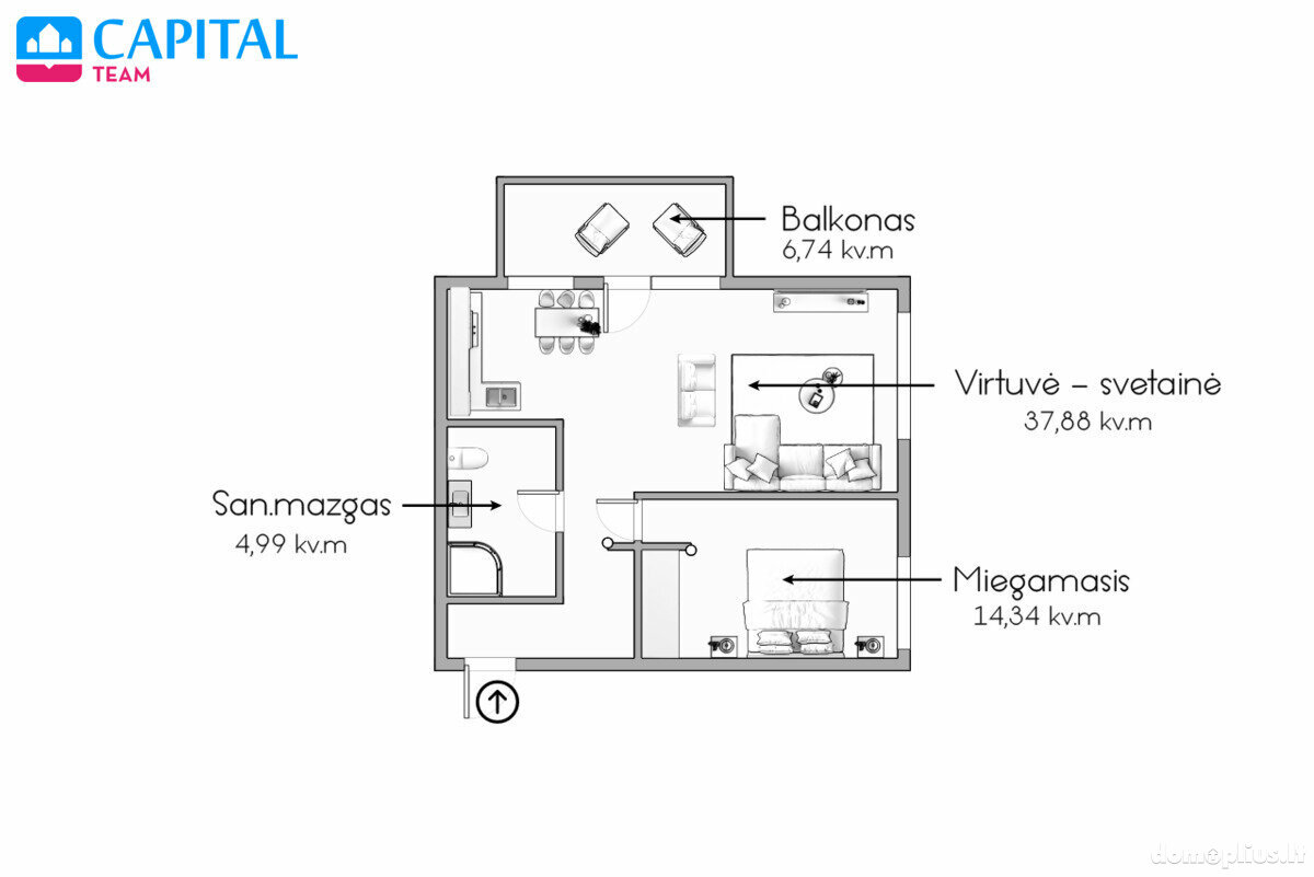 Продается 2 комнатная квартира Vilniuje, Baltupiuose, Didlaukio g.