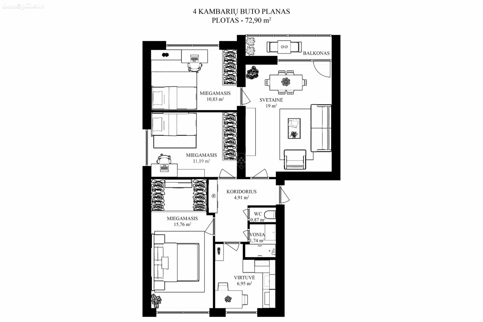 4 rooms apartment for sell Vilniuje, Naujamiestyje