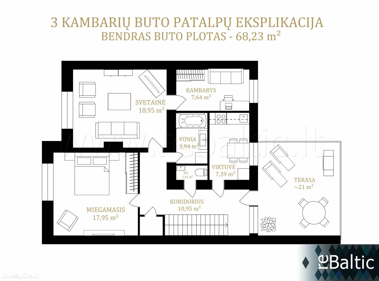 Продается 3 комнатная квартира Vilniuje, Senamiestyje, M. Dobužinskio g.
