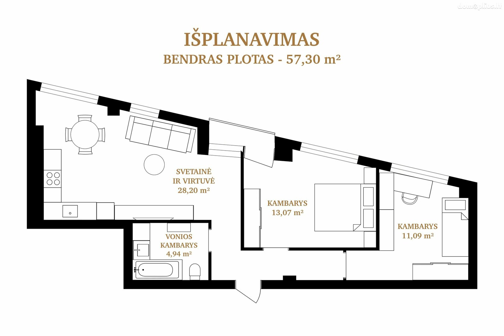 Parduodamas 3 kambarių butas Vilniuje, Šnipiškėse, Lvovo g.