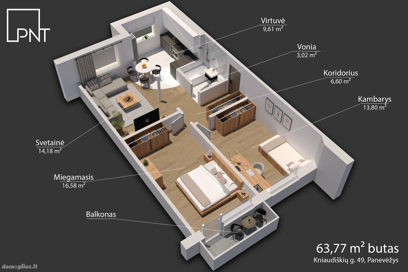 3 rooms apartment for sell Panevėžyje, Kniaudiškiuose, Kniaudiškių g.