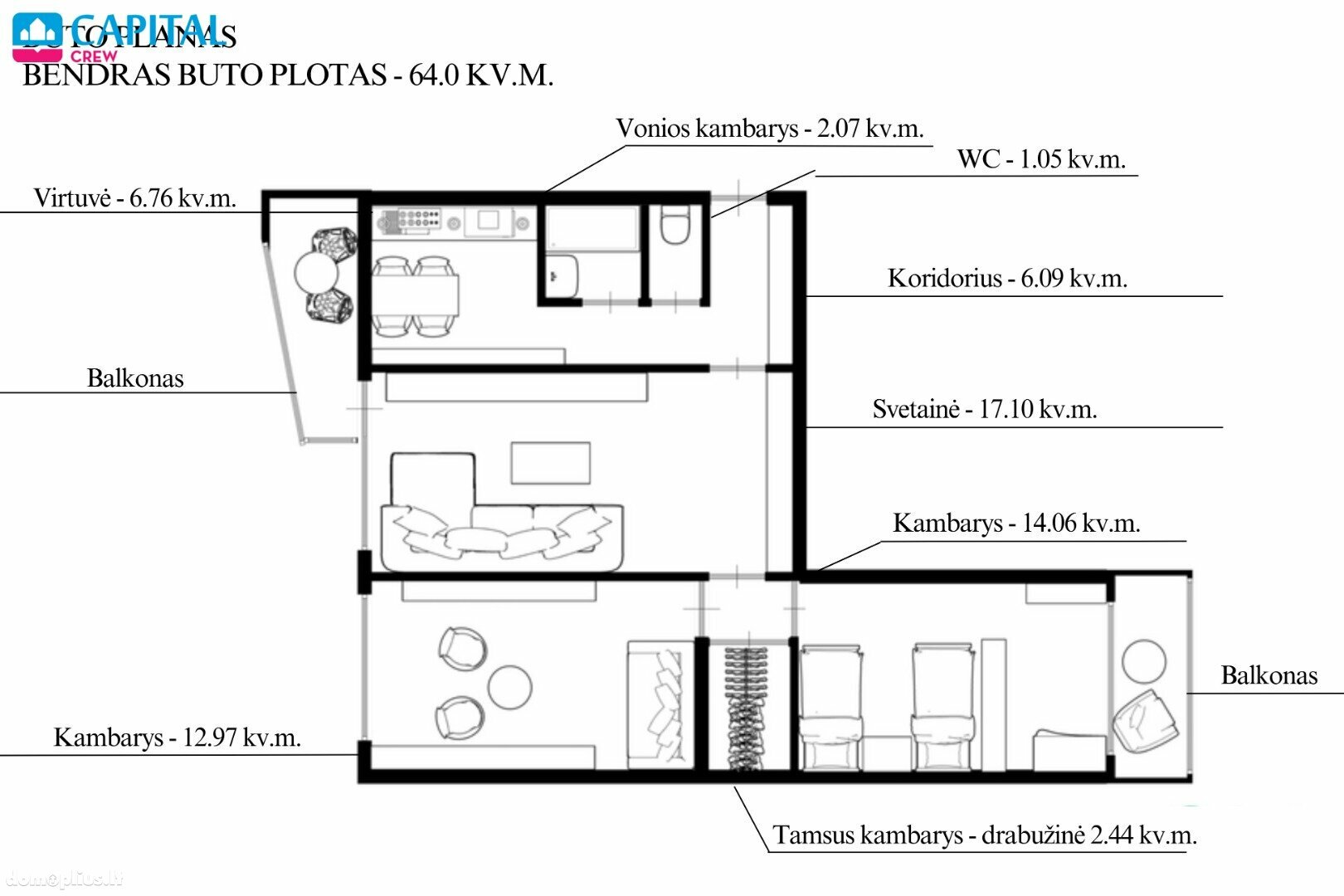 Parduodamas 3 kambarių butas Vilniuje, Baltupiuose, Baltupio g.