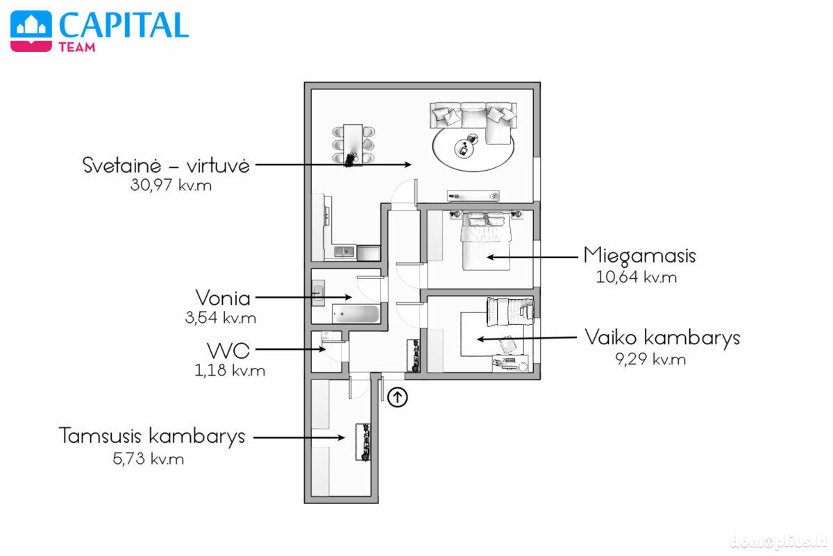 Parduodamas 3 kambarių butas Vilniuje, Senamiestyje, Rūdninkų g.