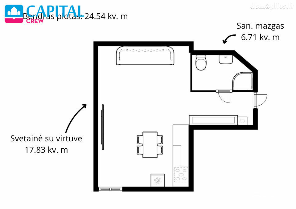Parduodamas 1 kambario butas Vilniuje, Senamiestyje, S. Skapo g.