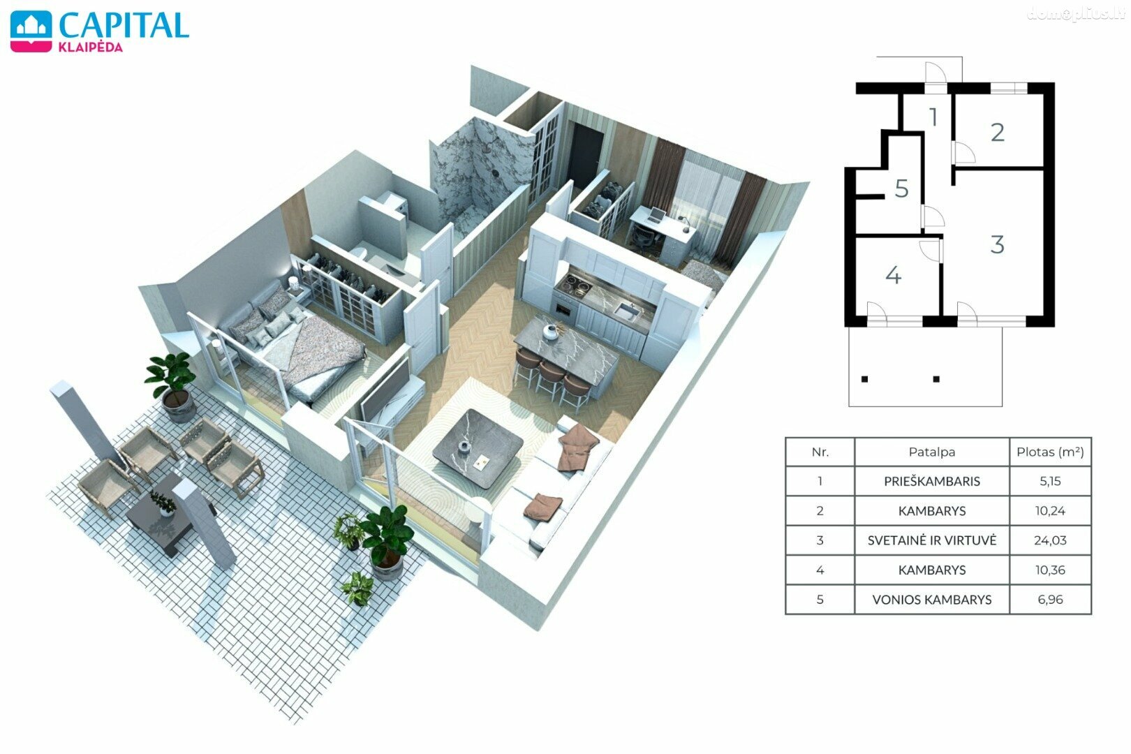 3 rooms apartment for sell Klaipėdos rajono sav., Kalotėje