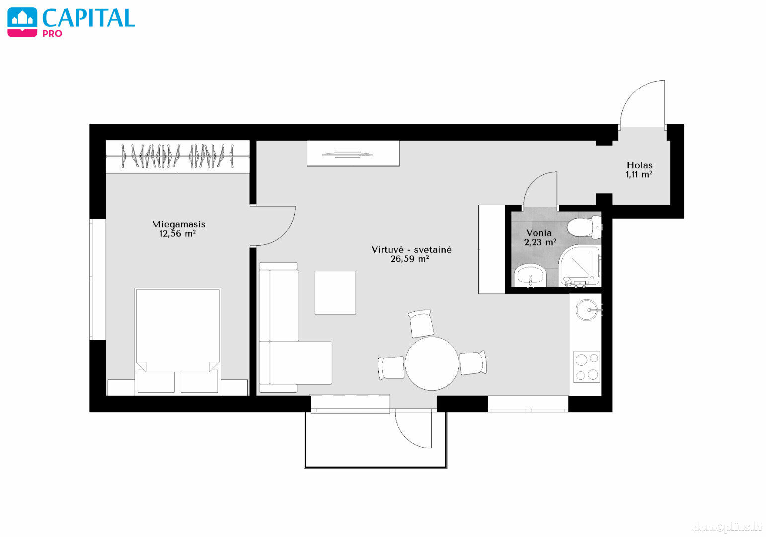 2 rooms apartment for sell Vilniuje, Naujoji Vilnia, Pergalės g.