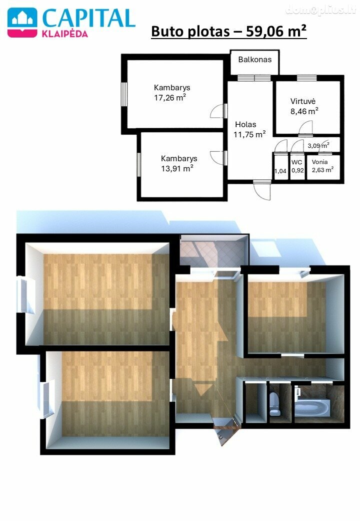 2 rooms apartment for sell Klaipėdoje, Bandužiuose, Bandužių g.