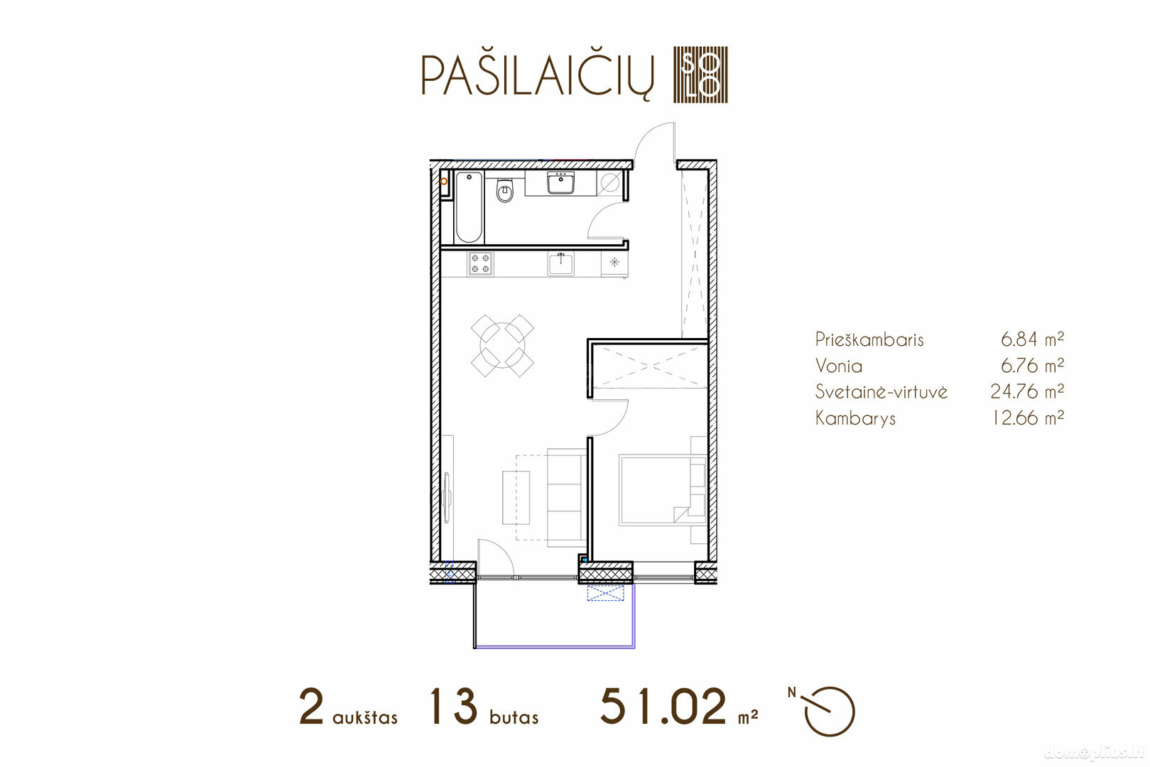 Продается 2 комнатная квартира Vilniuje, Pašilaičiuose
